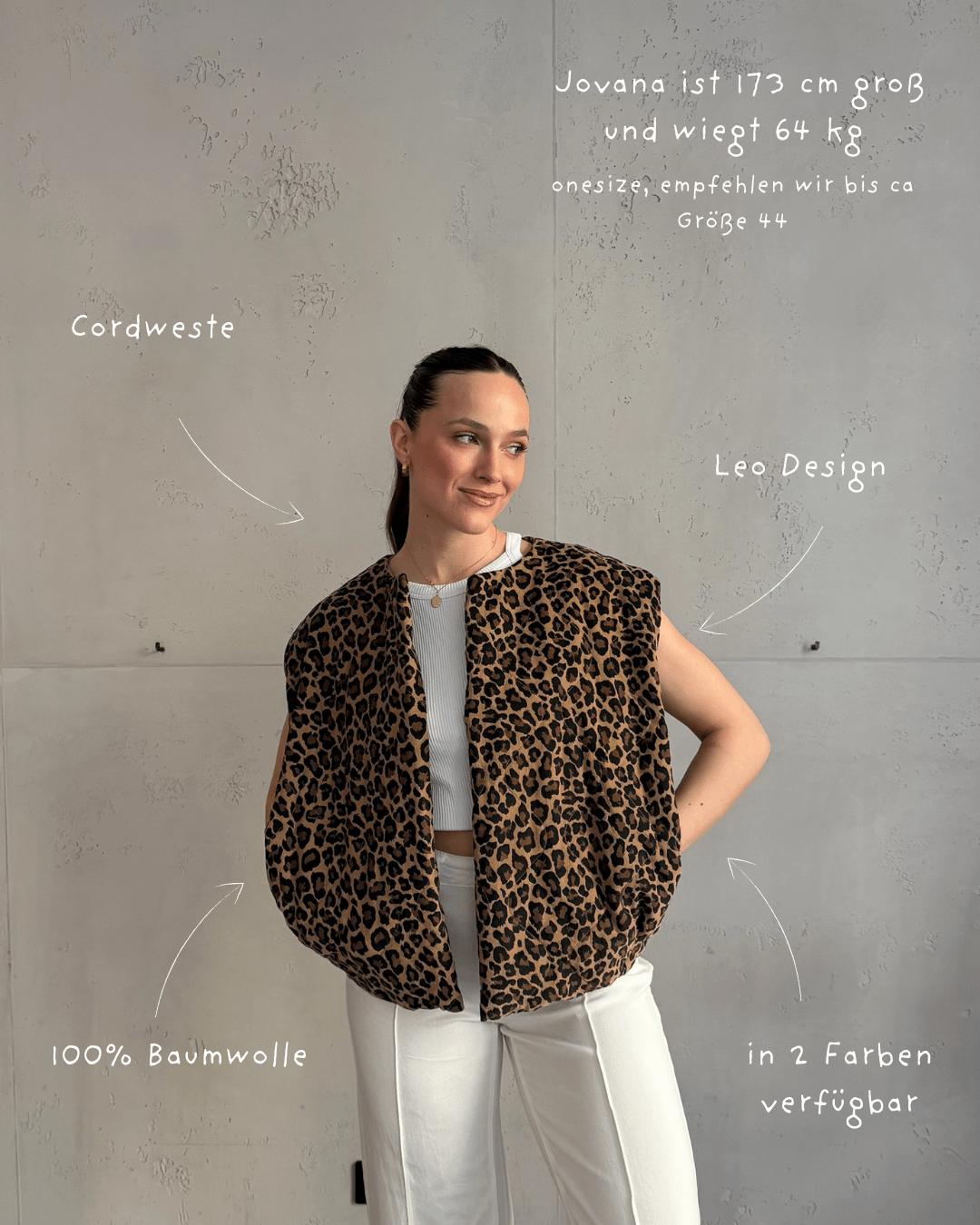 Cord - Weste mit Leo - Print und Seitentaschen - Switch - Fashion