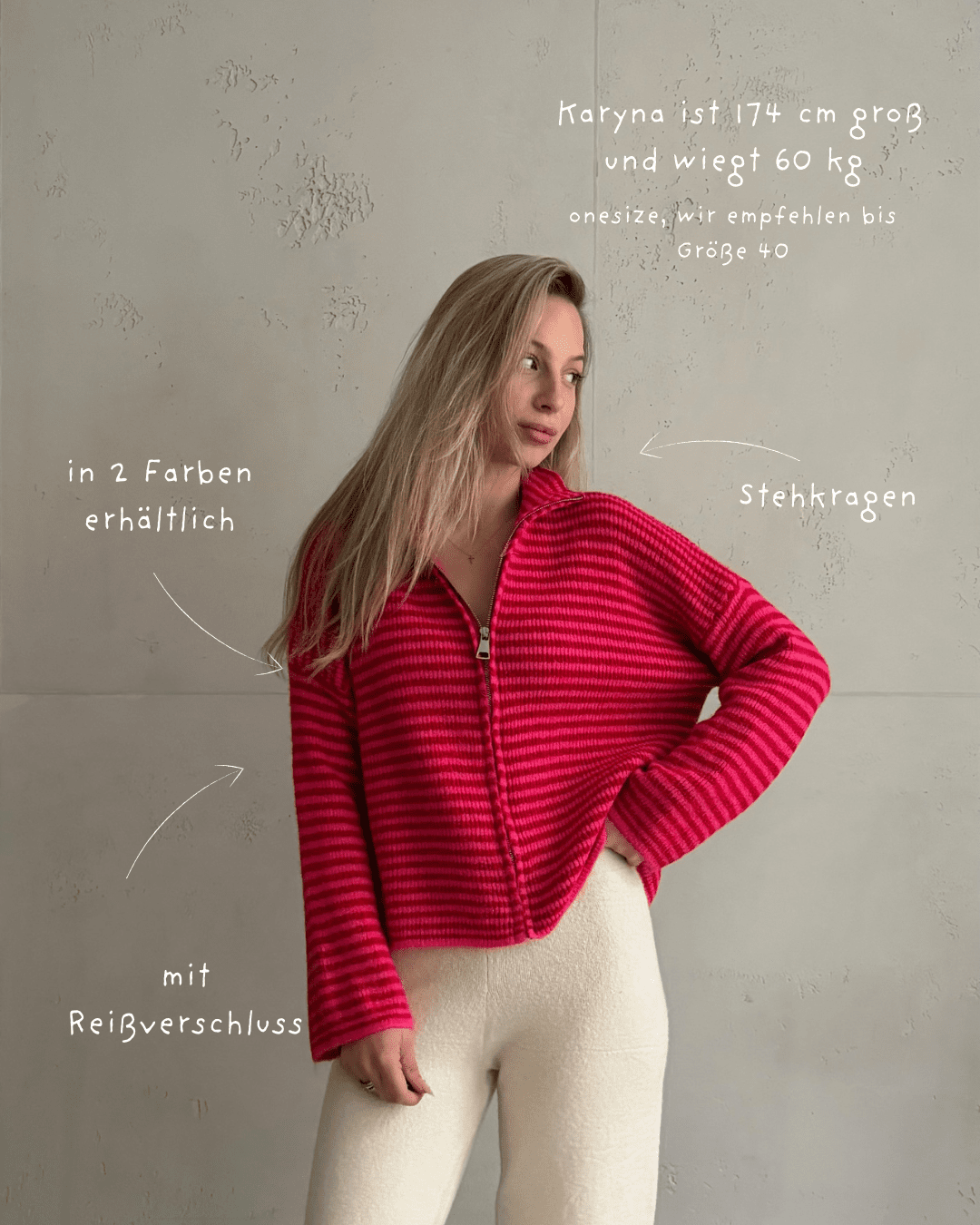 Gestreifte Strickjacke mit Reißverschluss & Stehkragen - Switch - Fashion