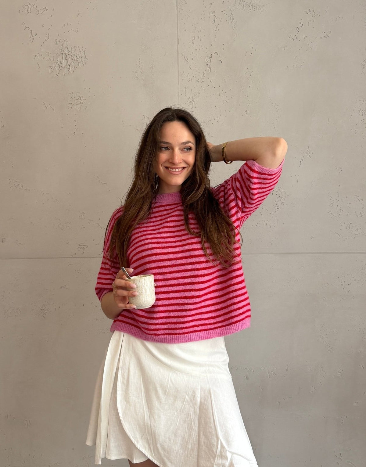 Gestreifter Kurzarm Pullover - Switch - Fashion