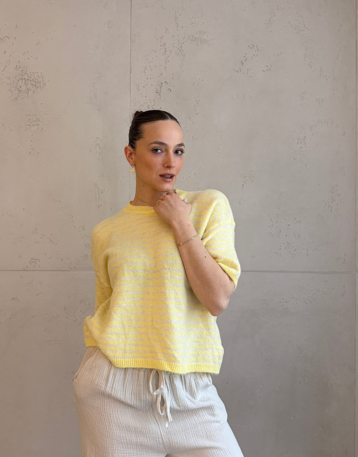 Gestreifter Kurzarm Pullover - Switch - Fashion