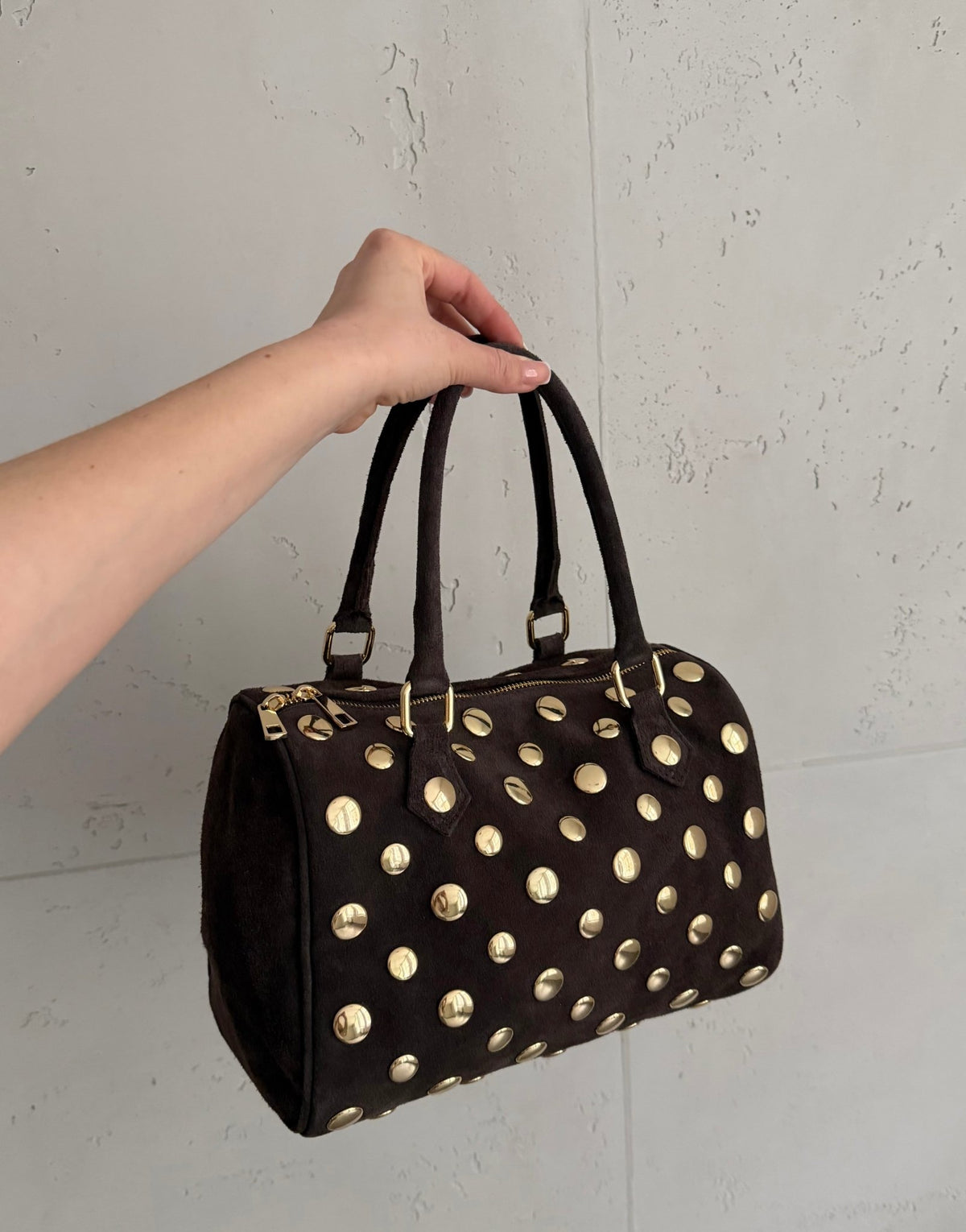 Große Leder - Handtasche mit Nieten – Braun - Switch - Fashion