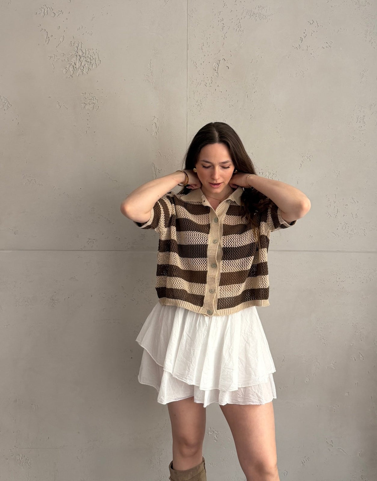 Häkel - Polo mit Lochdesign & Blockstreifen – 100% Baumwolle - Switch - Fashion