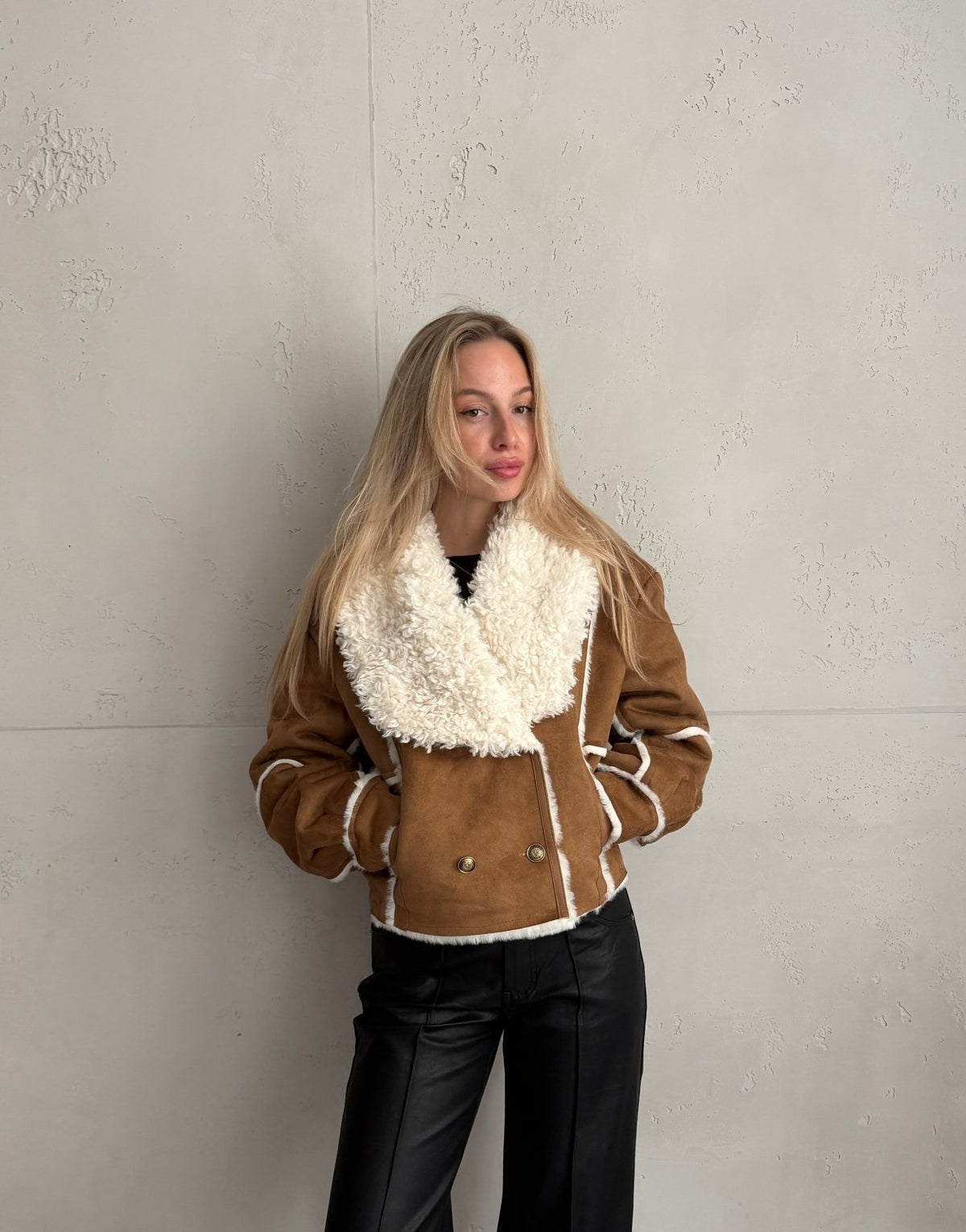 Jacke im Lammfell-Look mit Doppelreiher - Switch-Fashion
