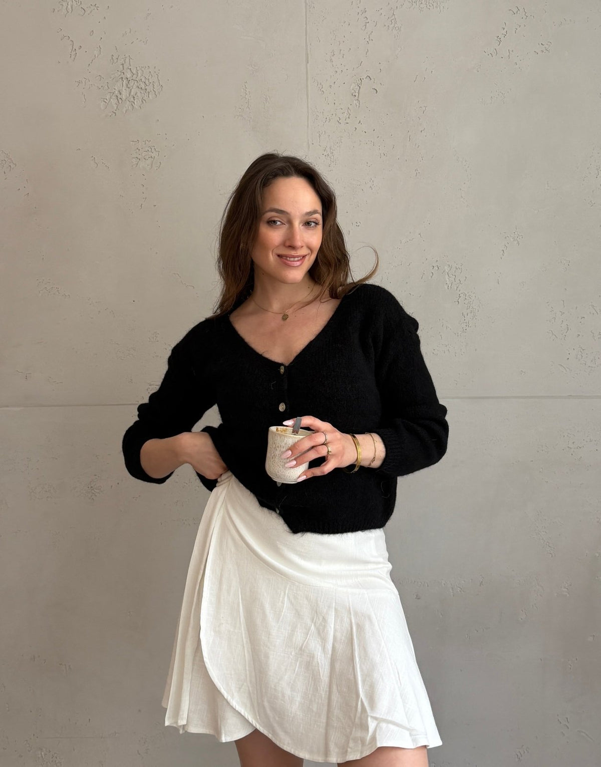 Kurze Mohair Strickjacke mit V - Ausschhnitt - Switch - Fashion