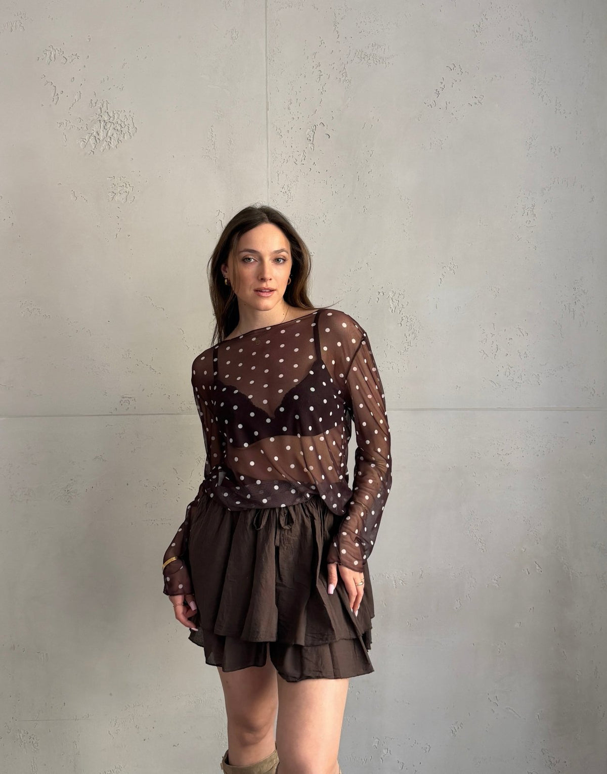 Mesh - Langarmshirt mit Polka Dots - Switch - Fashion