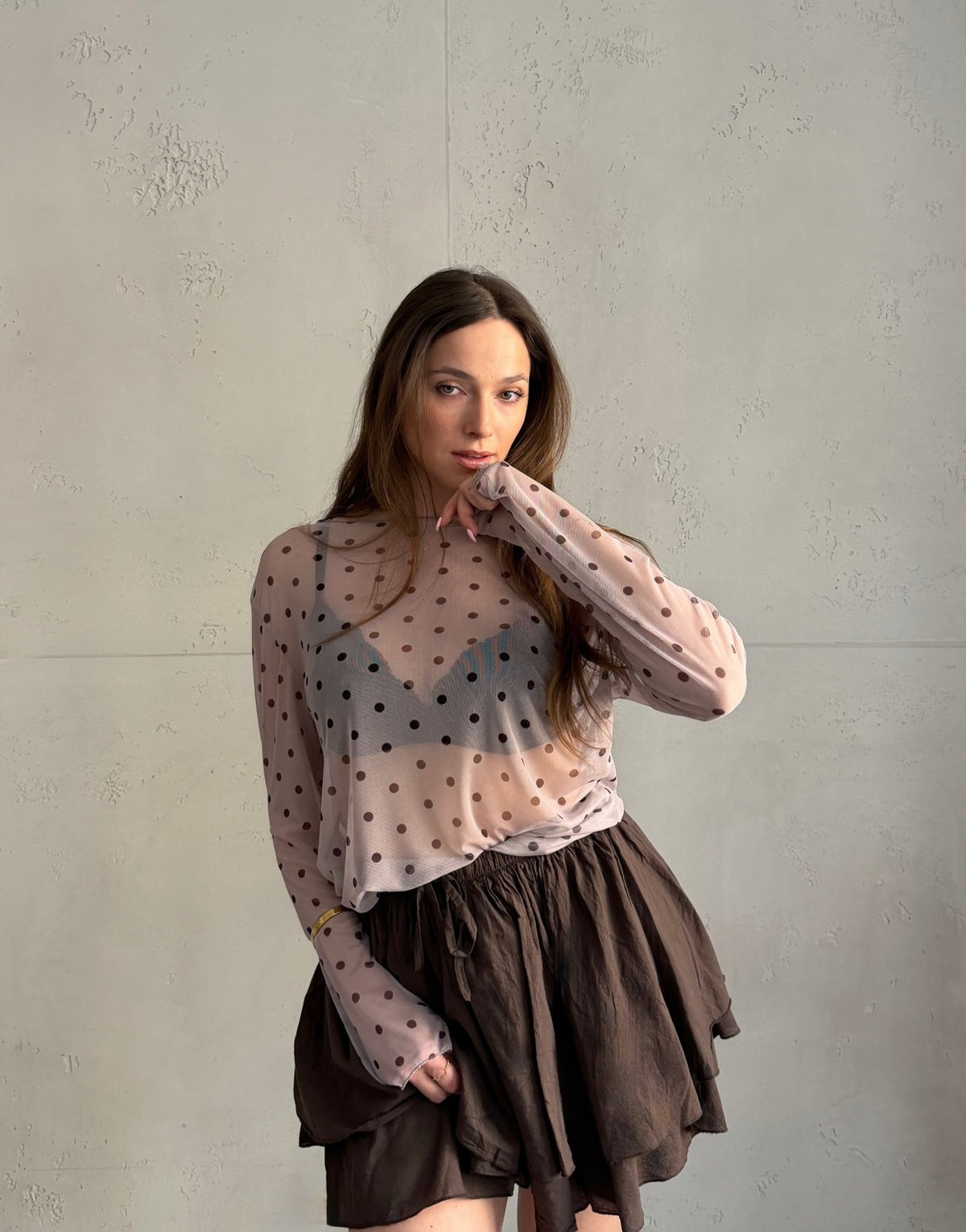 Mesh - Langarmshirt mit Polka Dots - Switch - Fashion