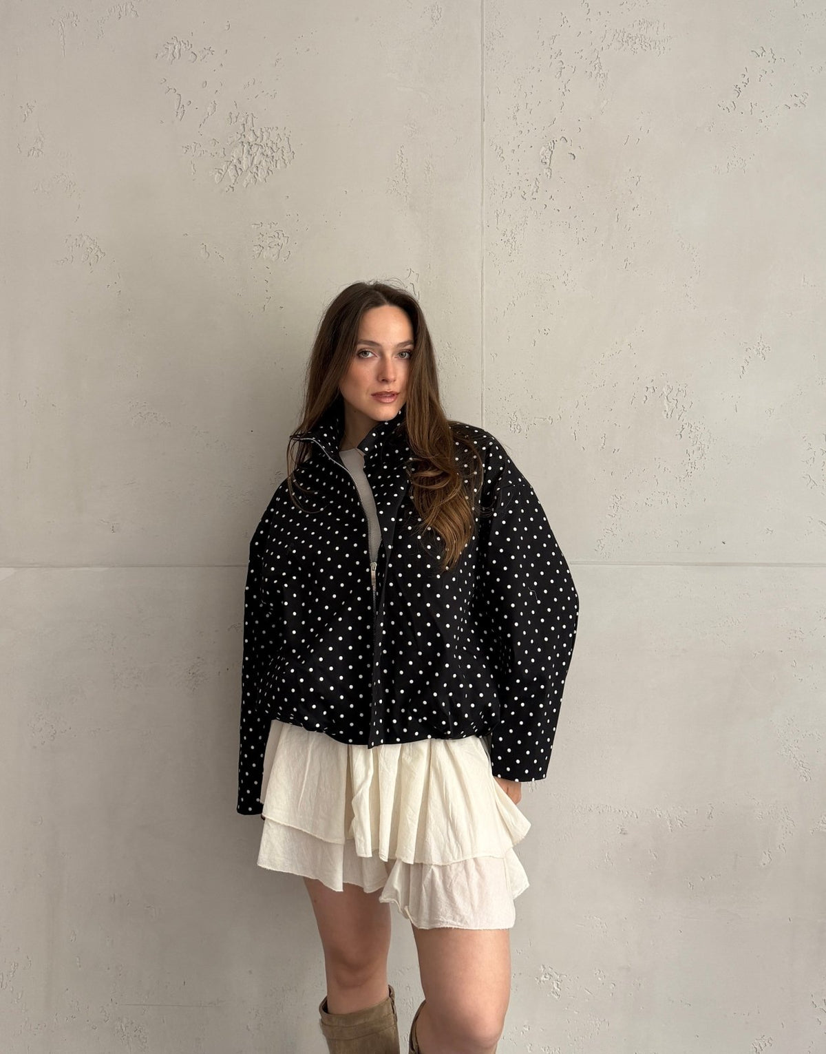 Polka Dot Kurzjacke mit hohem Kragen – Gefüttert, 100% Baumwolle - Switch - Fashion
