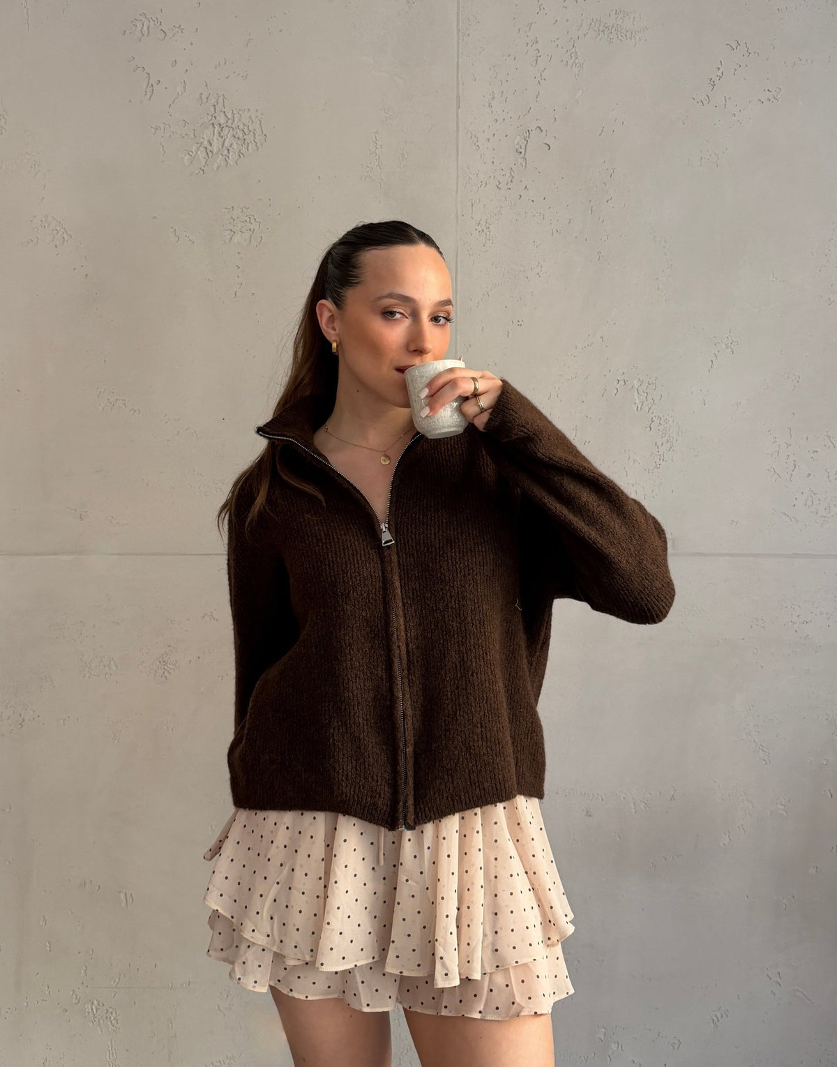 Strickjacke "Uni" mit Reißverschluss und Stehkragen - Switch - Fashion