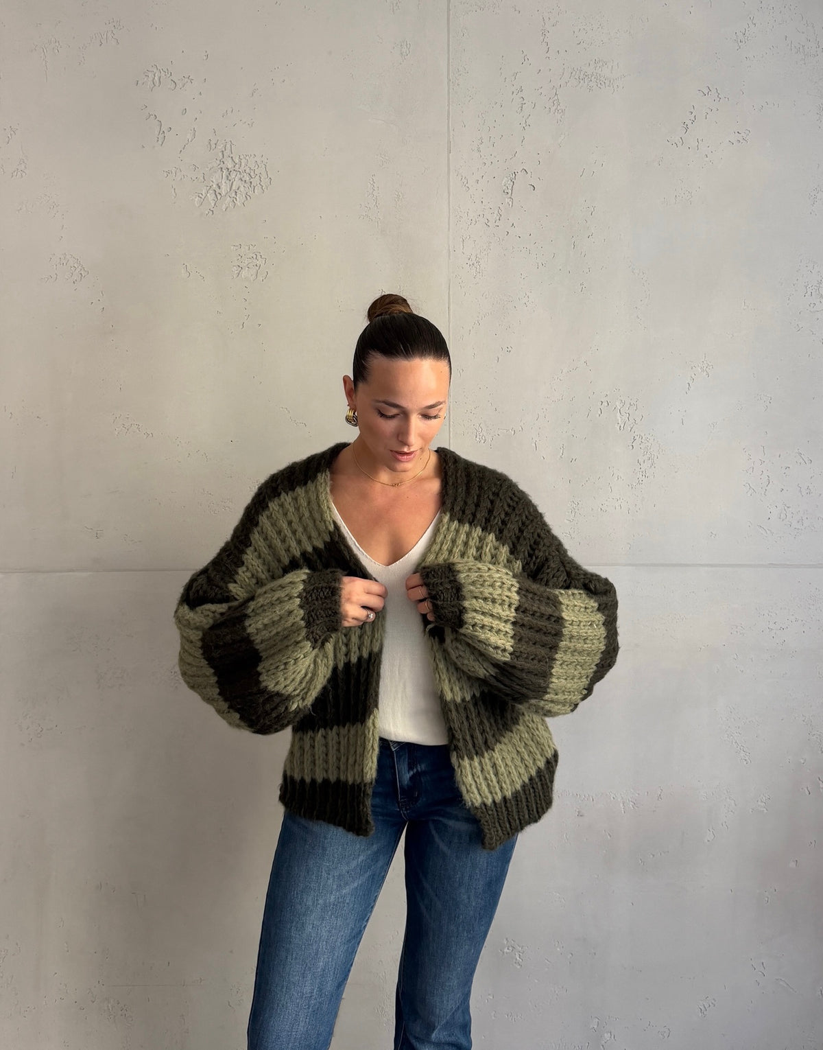 Grobgestrickter Cardigan mit Streifen