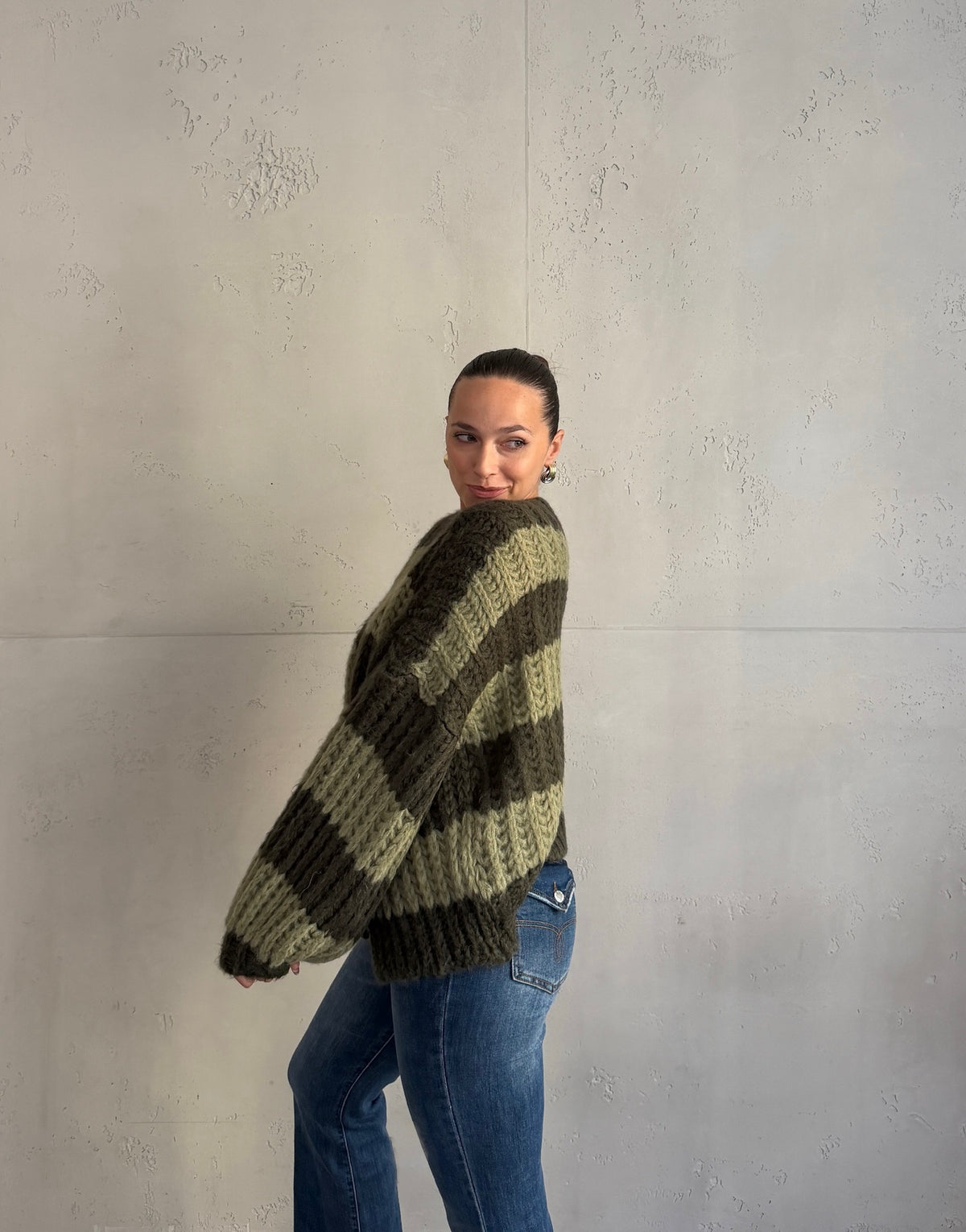 Grobgestrickter Cardigan mit Streifen