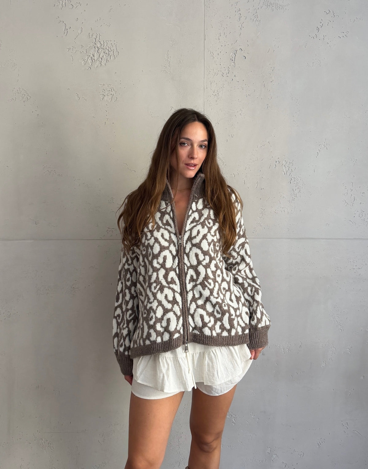 Leo Zip-Strickjacke mit Stehkragen