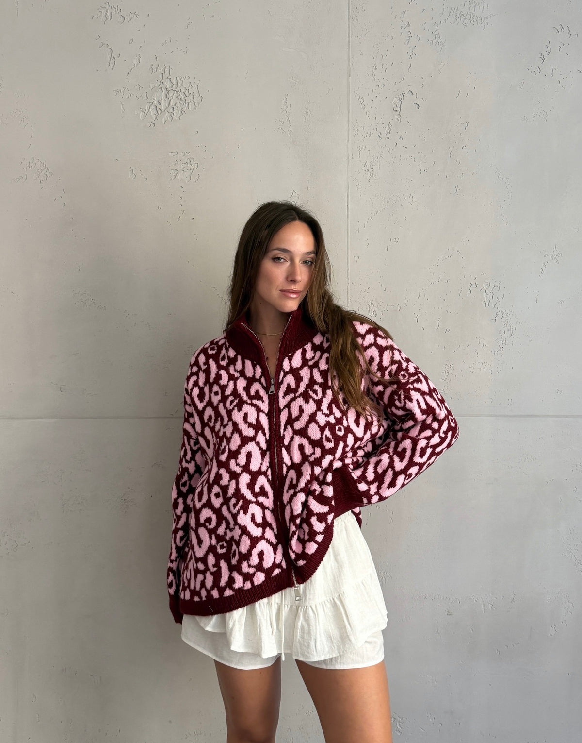 Leo Zip-Strickjacke mit Stehkragen