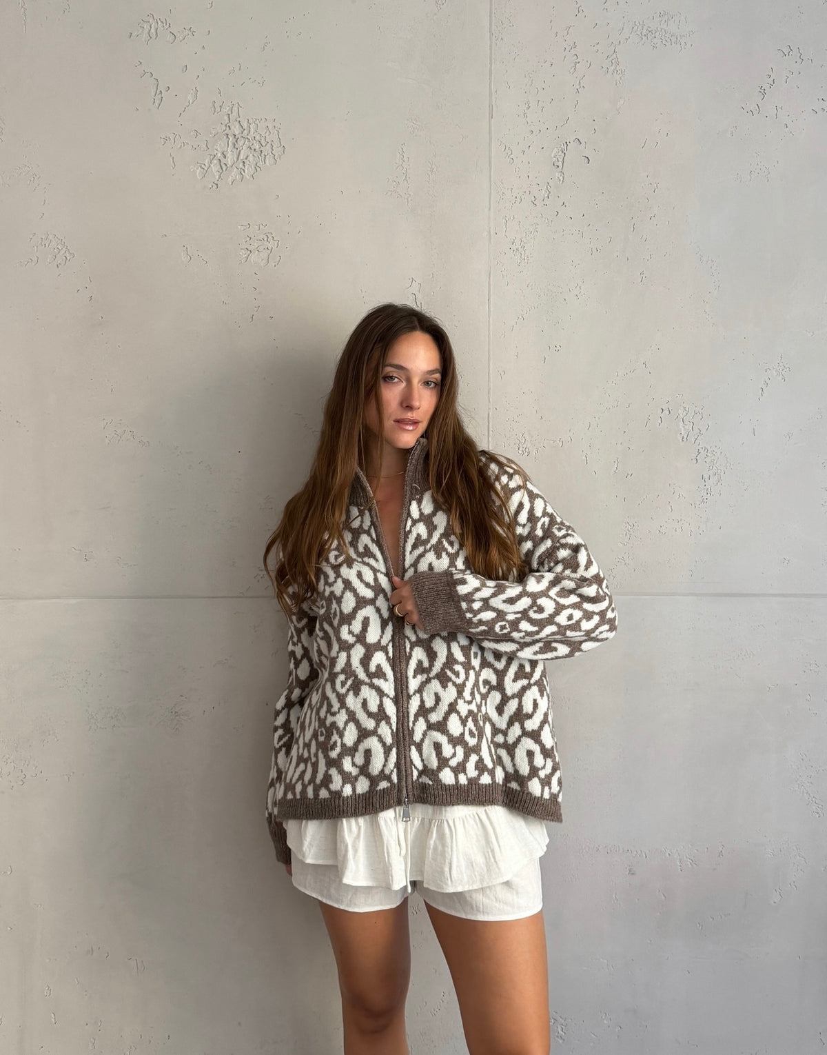 Leo Zip-Strickjacke mit Stehkragen