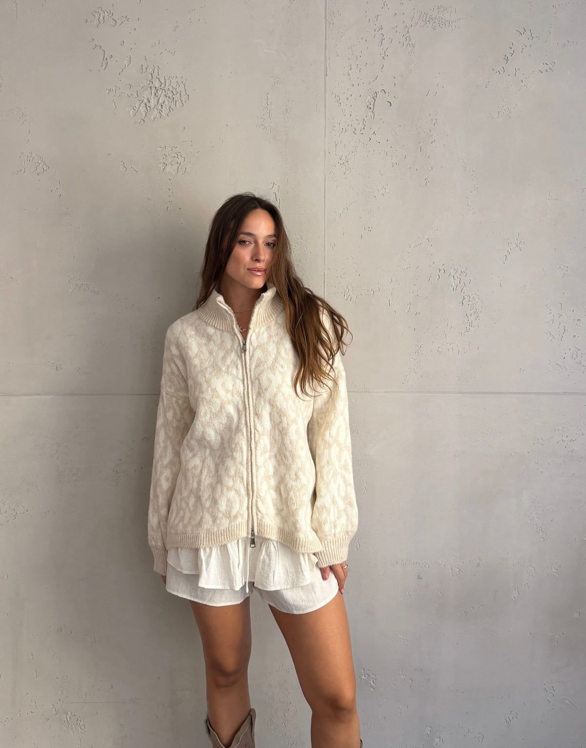 Leo Zip-Strickjacke mit Stehkragen