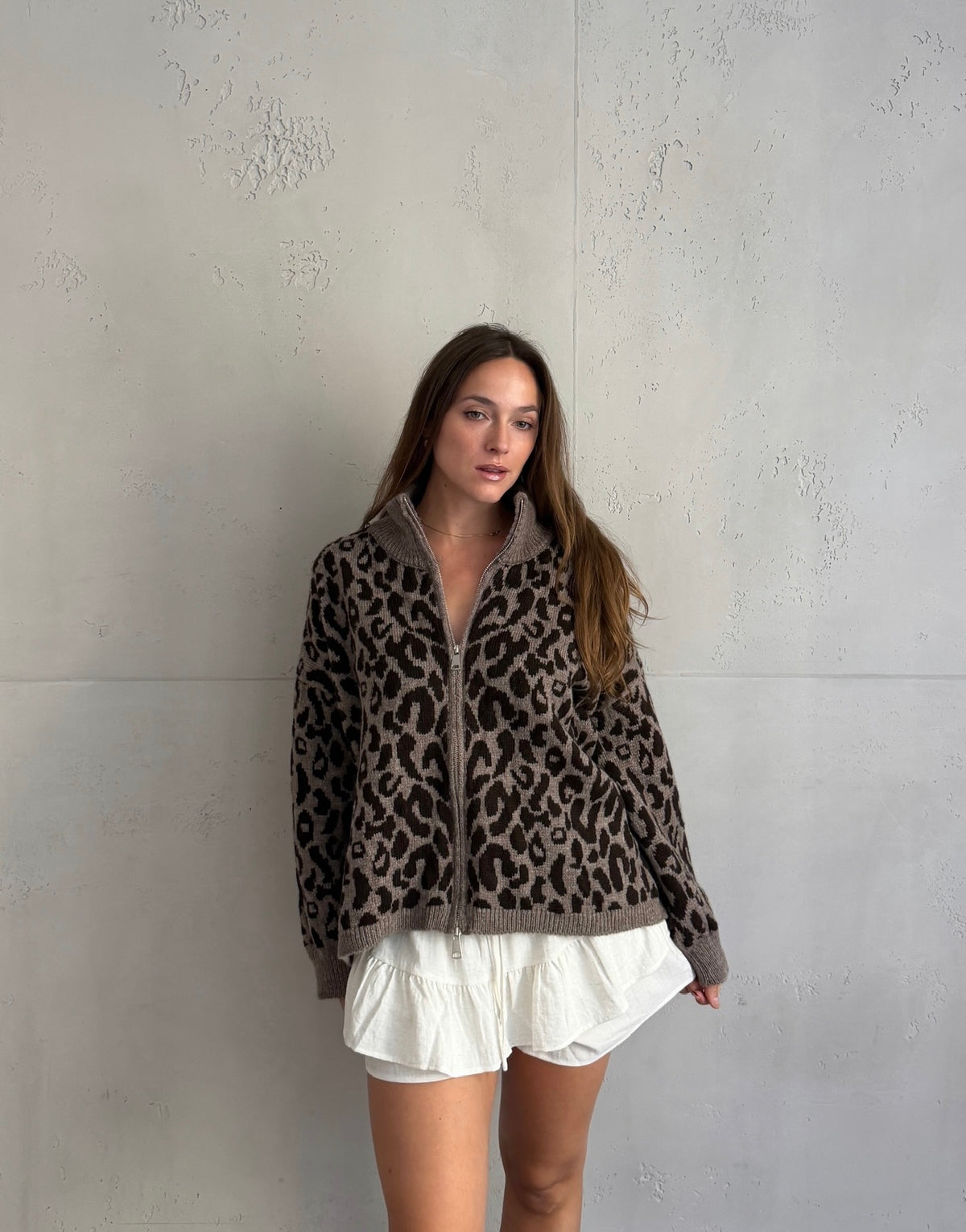 Leo Zip-Strickjacke mit Stehkragen