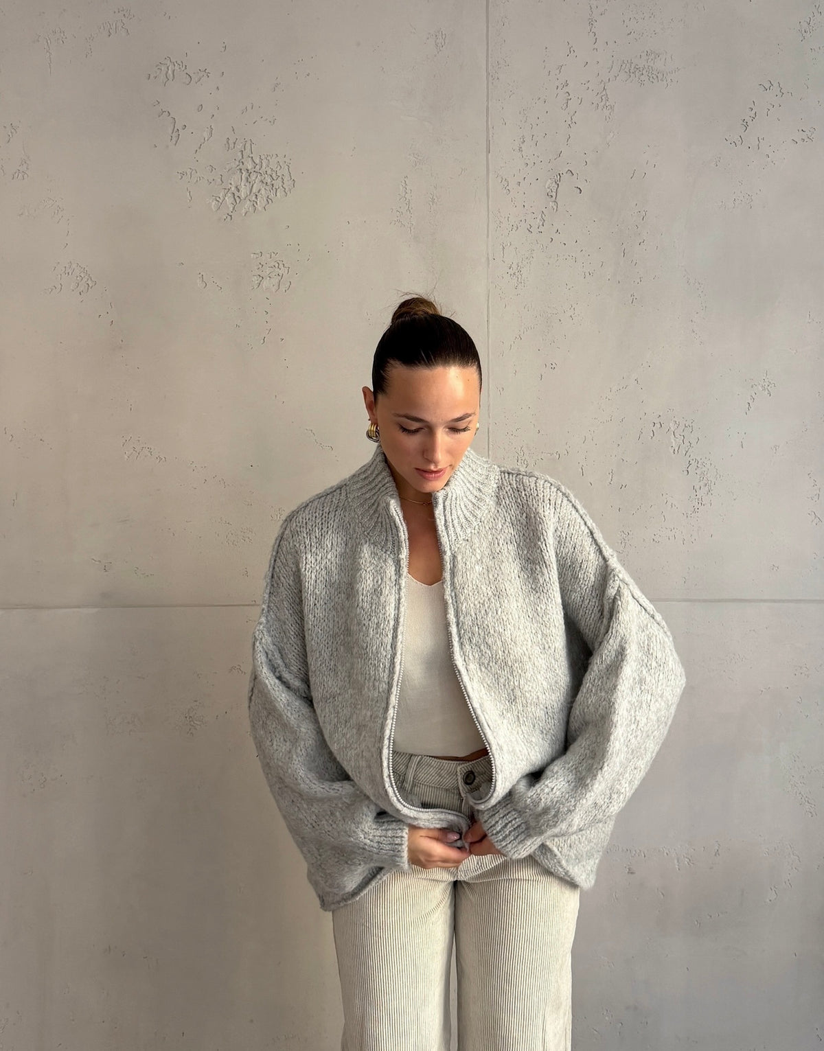 Lange Oversize-Strickjacke mit Zip