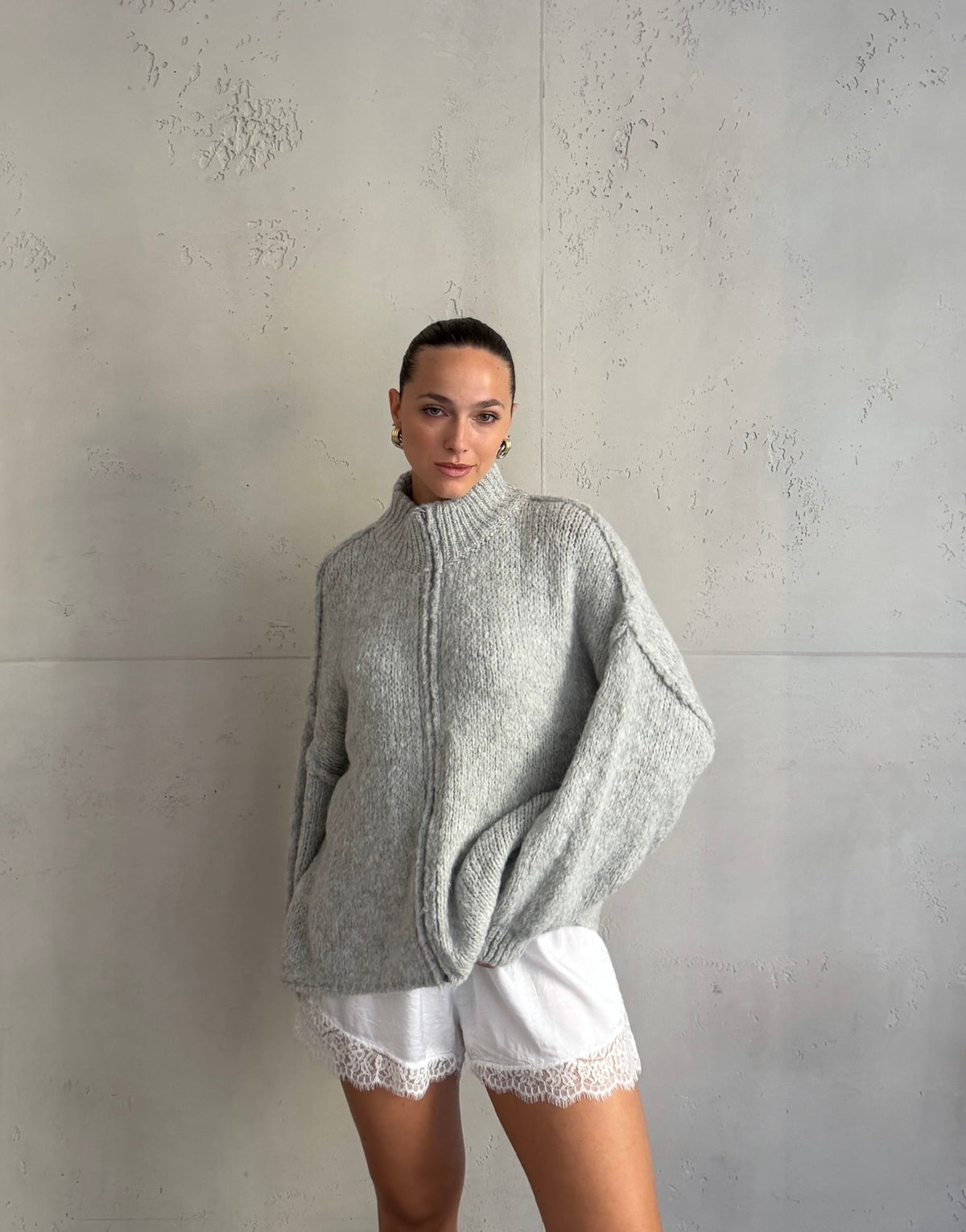 Lange Oversize-Strickjacke mit Zip