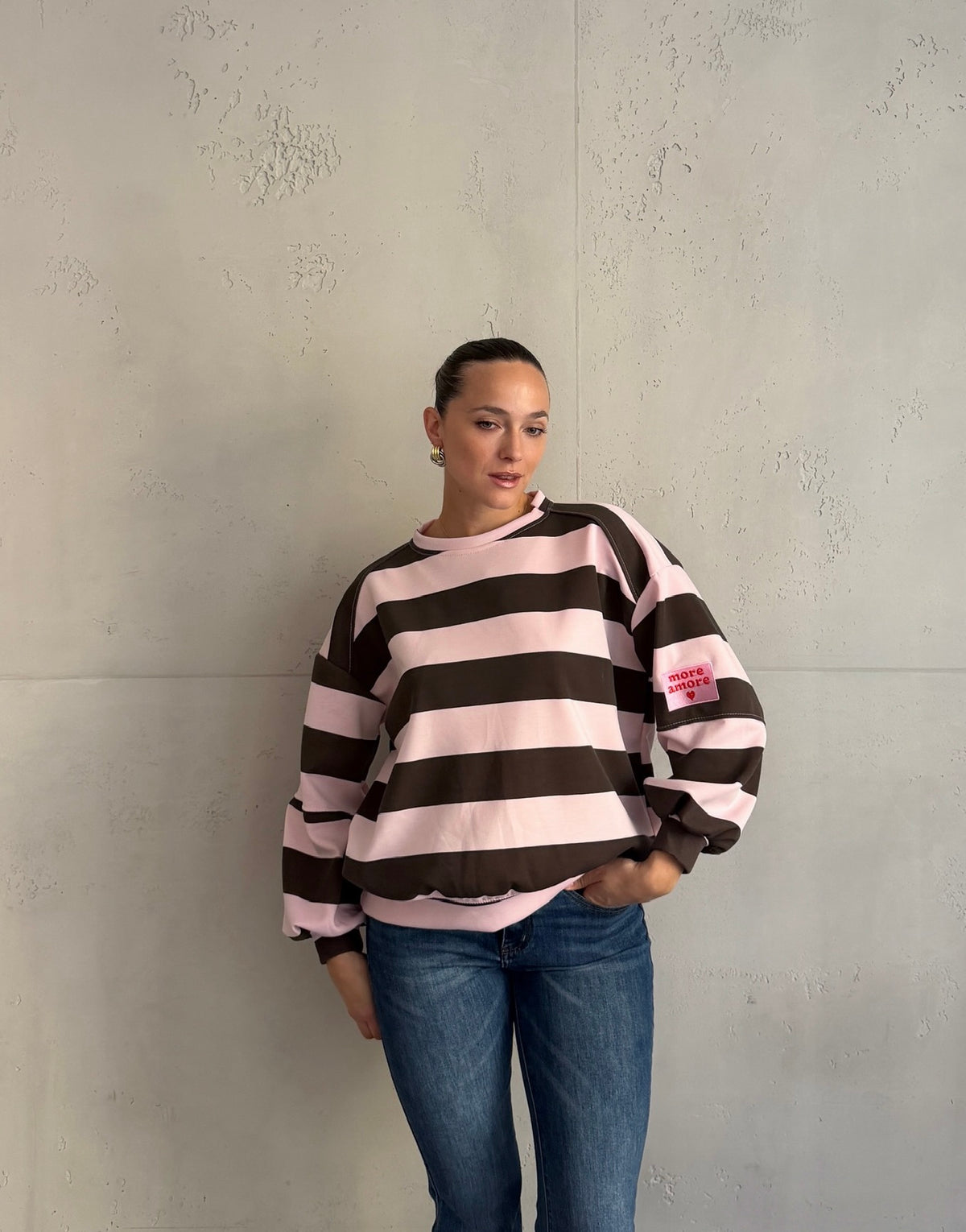 Gestreiftes More-Amore-Sweatshirt