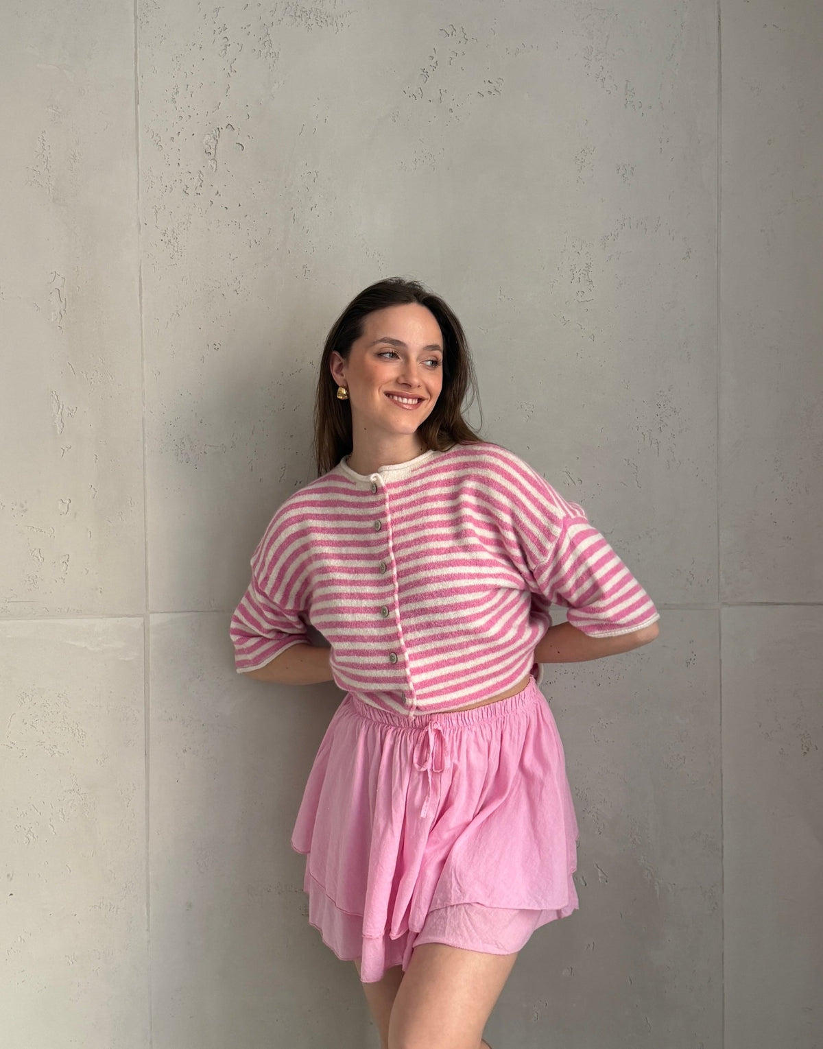 Durchgeknöpfter Kurzarm - Pullover mit Streifen - Switch - Fashion