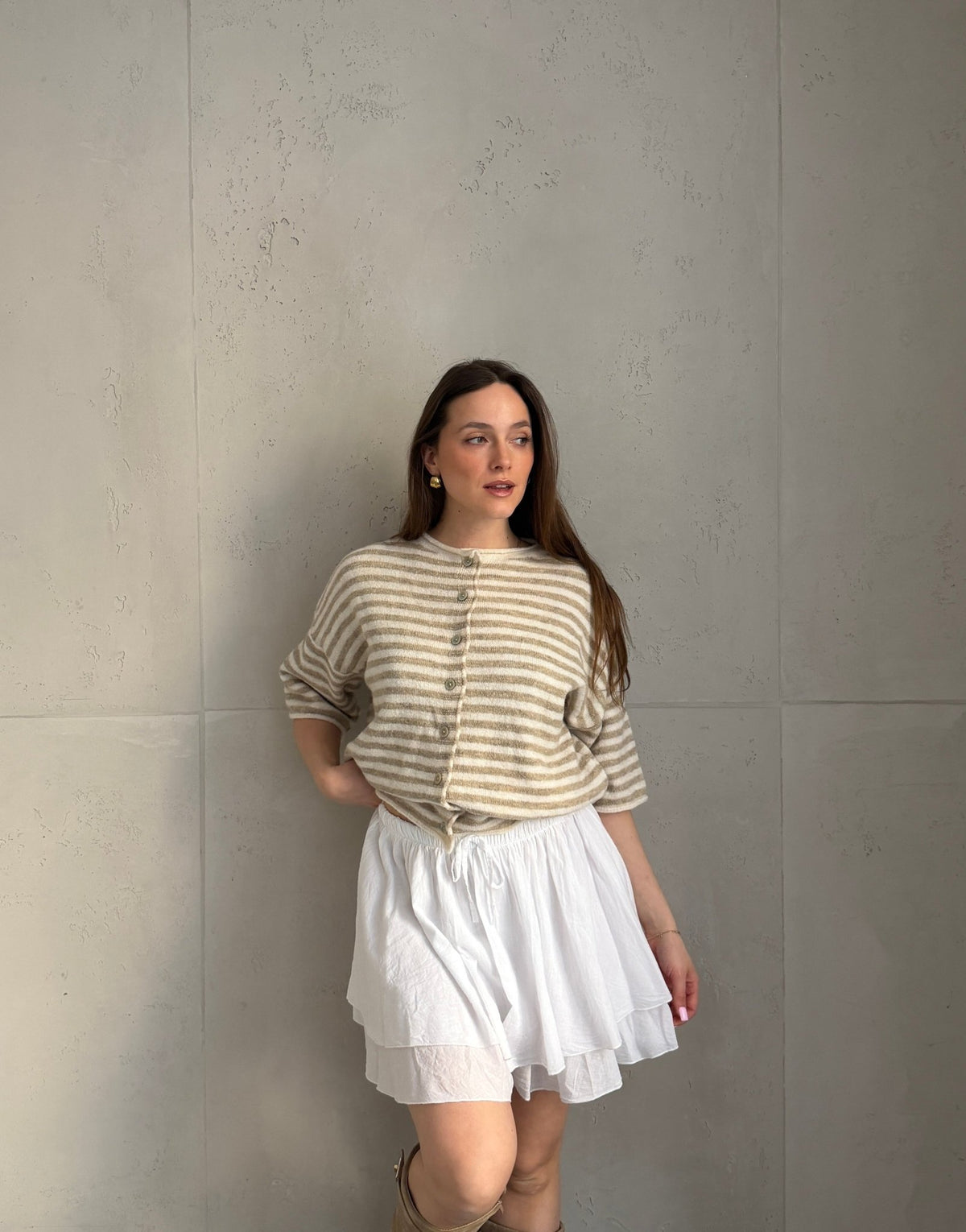 Durchgeknöpfter Kurzarm - Pullover mit Streifen - Switch - Fashion
