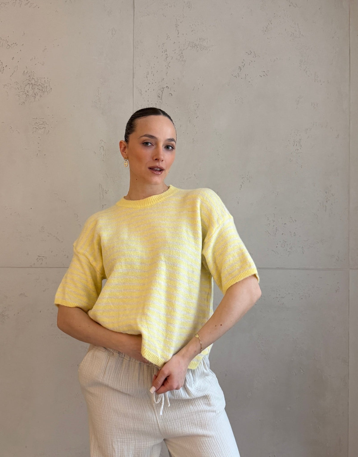 Gestreifter Kurzarm Pullover - Switch - Fashion