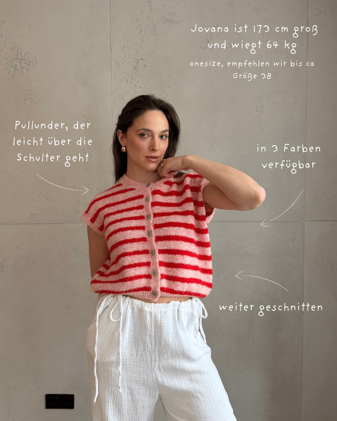 Gestreifter Pullunder mit Knöpfen & Übergeschnittener Schulter - Switch - Fashion