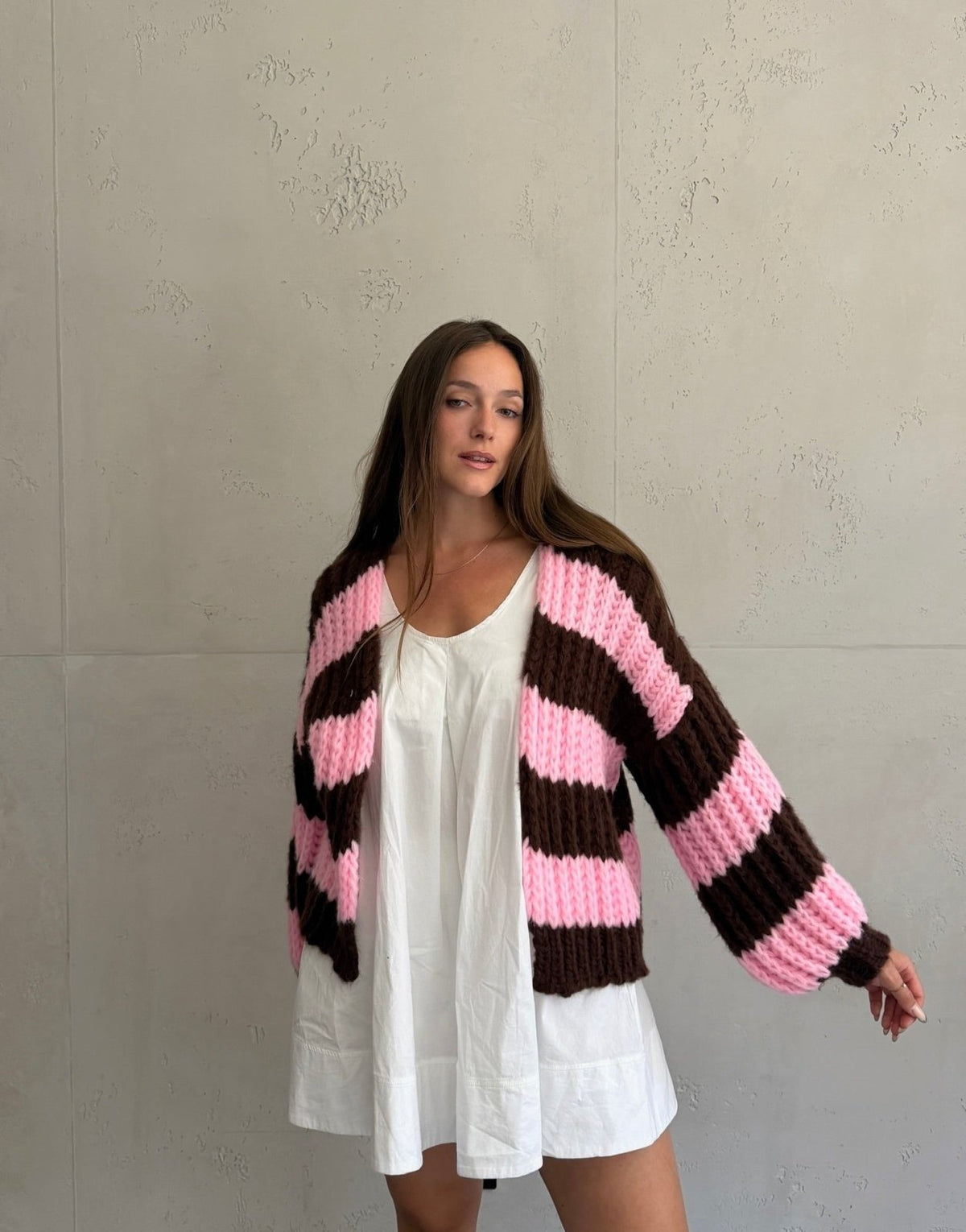 Grobgestrickter Cardigan mit Streifen - Switch-Fashion