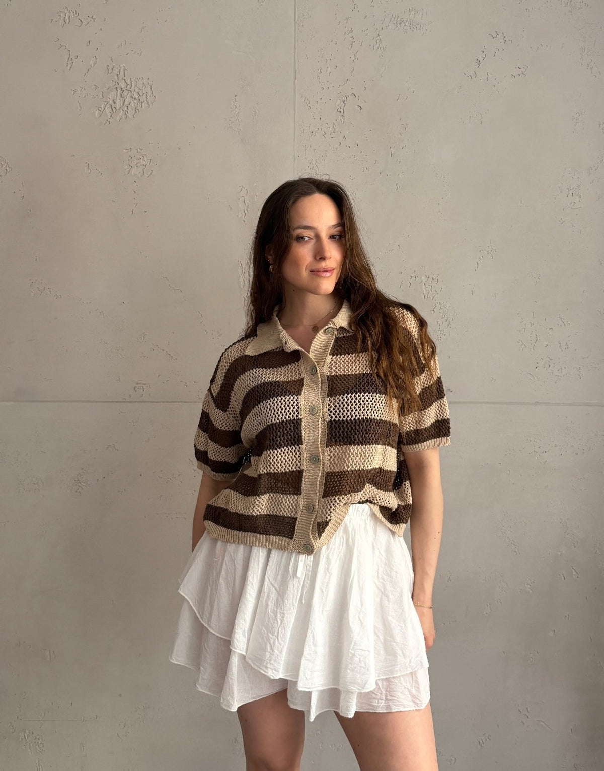Häkel - Polo mit Lochdesign & Blockstreifen – 100% Baumwolle - Switch - Fashion