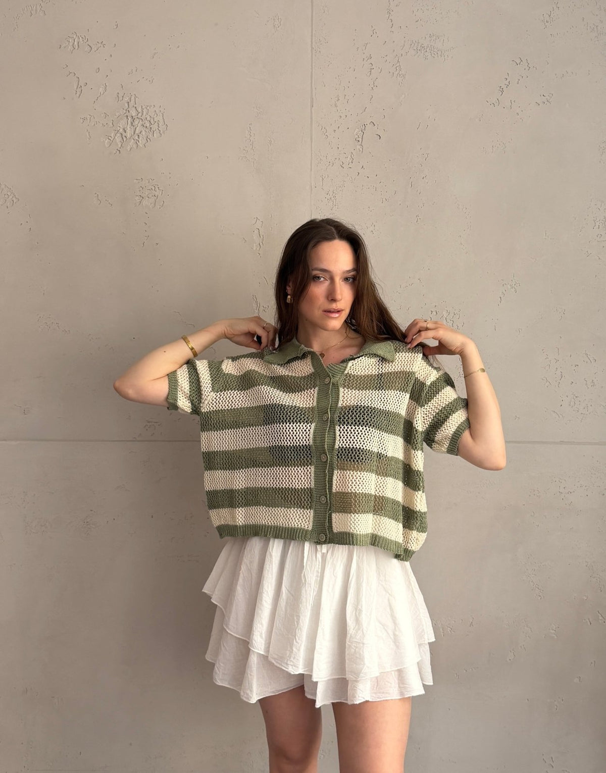 Häkel - Polo mit Lochdesign & Blockstreifen – 100% Baumwolle - Switch - Fashion