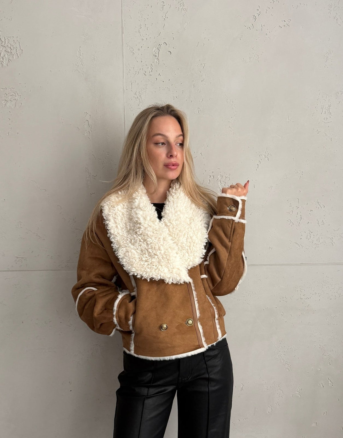 Jacke im Lammfell-Look mit Doppelreiher - Switch-Fashion