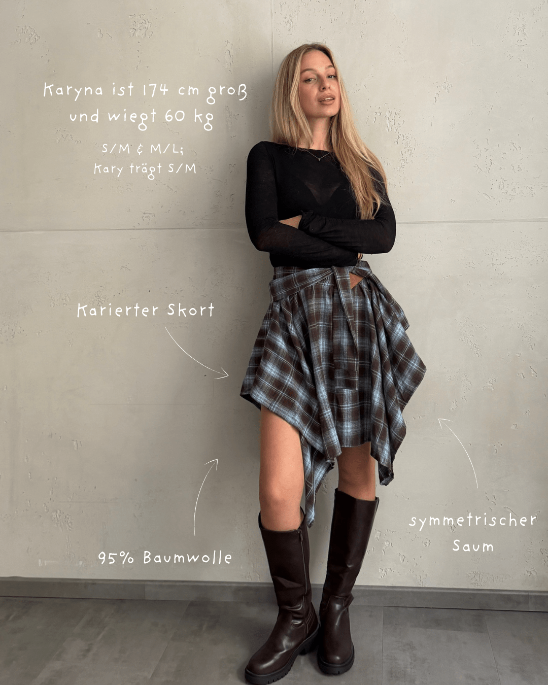 Karierter Skort mit asymmetrischem Saum - Switch-Fashion