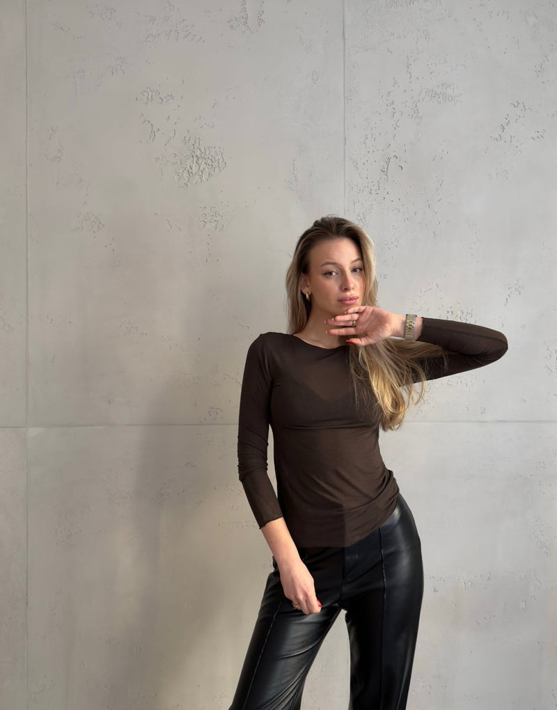 Luxury Basic Longsleeve mit Cashmere-Blend in coffee