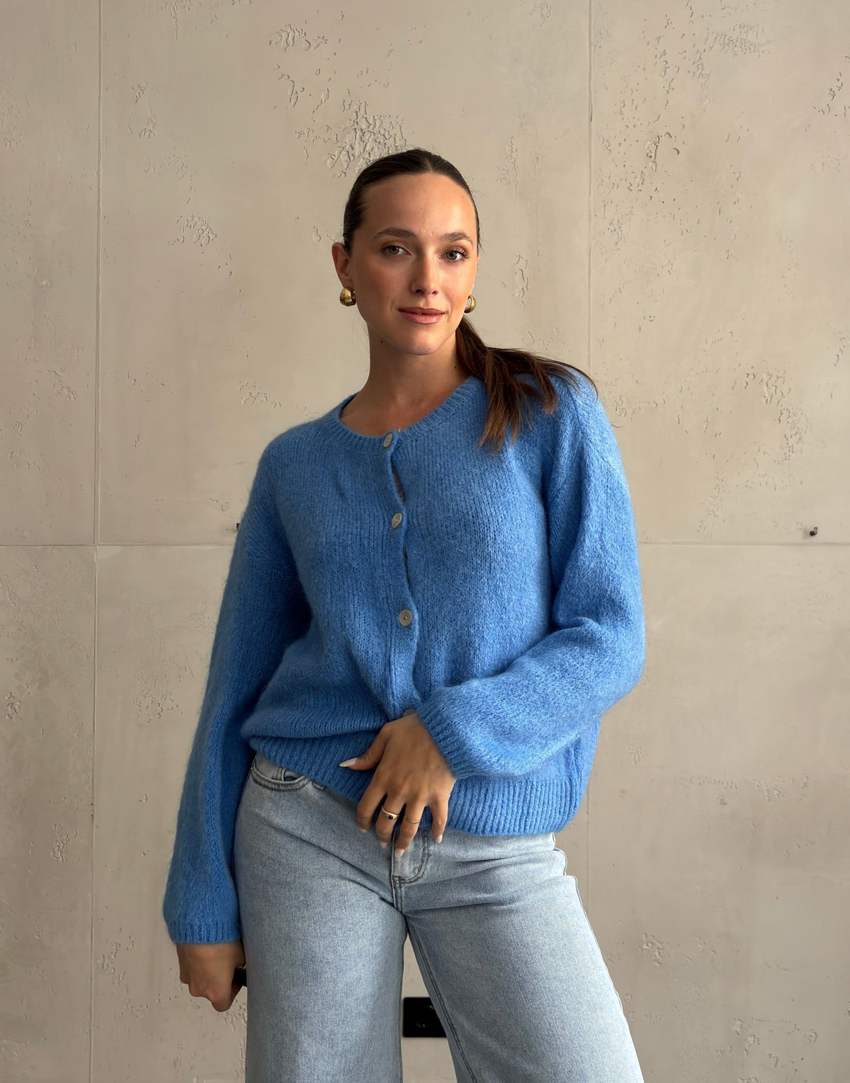 Mohair Strickjacke mit Rundhals
