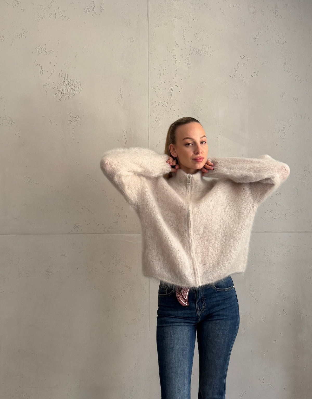 Mohair Zip-Strickjacke 80% mit Stehkragen - Switch-Fashion