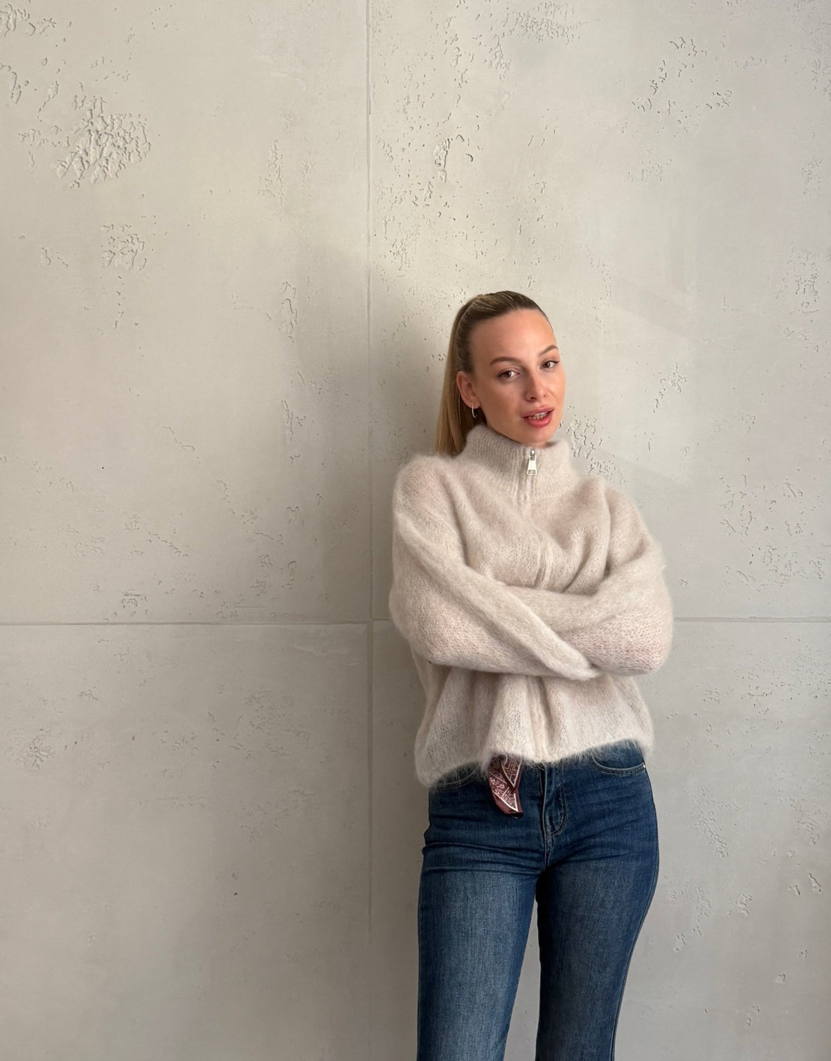 Mohair Zip-Strickjacke 80% mit Stehkragen - Switch-Fashion