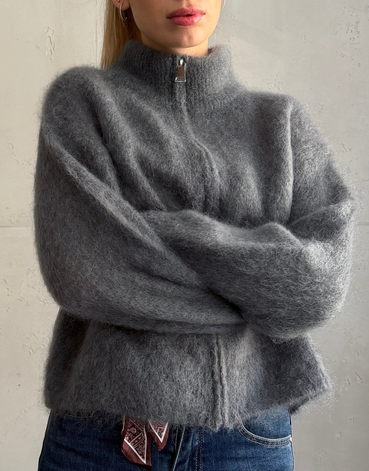 Mohair Zip-Strickjacke 80% mit Stehkragen - Switch-Fashion