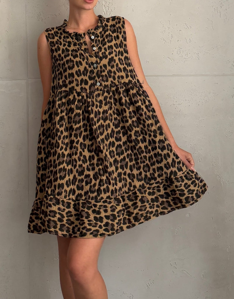 Musselin Leo Minikleid mit Rüschenkragen in Leo Braun