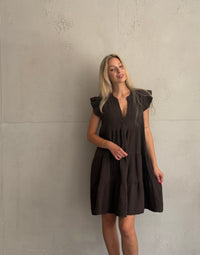 Musselin Minikleid Uni mit Rüschenärmel – 100% Baumwolle