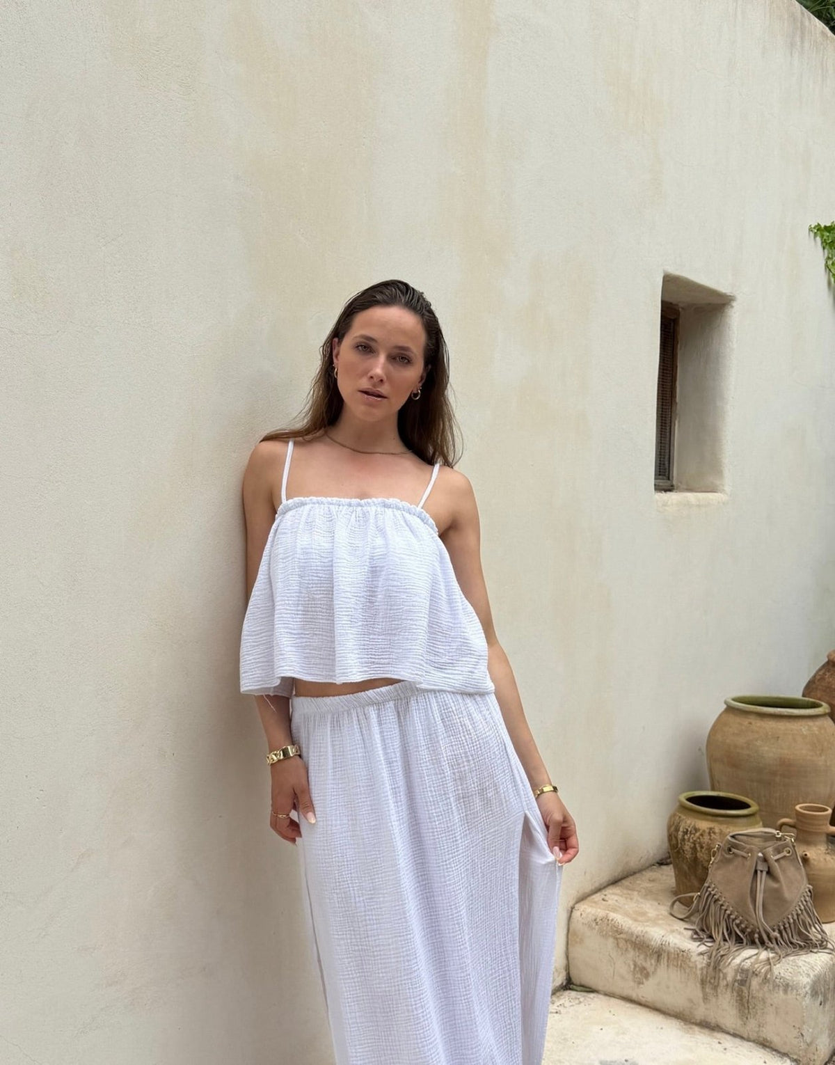 Musselin Top mit Bindeträgern – Kurz, 100% Baumwolle - Switch-Fashion