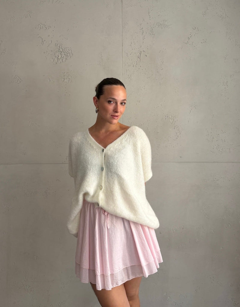 Oversized Pullunder mit Knopfleiste und 30 % Kid Mohair in Weiß