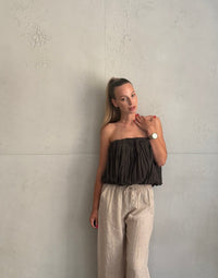 Schulterfreies Bandeau Top mit breitem Gummizug in Uni