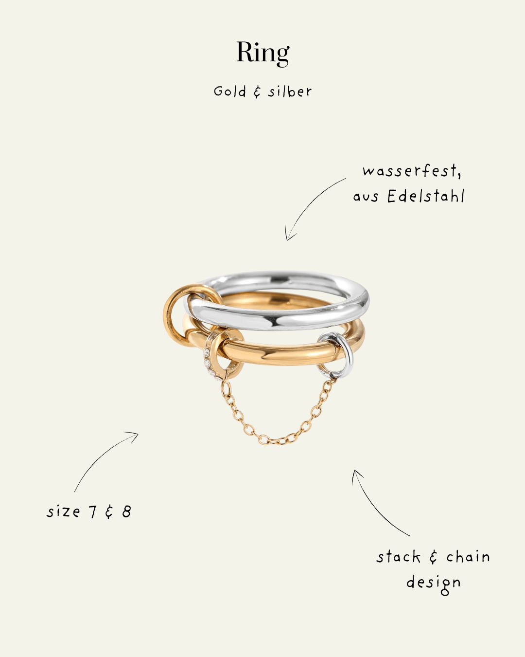 Two Layer Ring - Set "Pro" in Gold & Silber - Switch - Fashion