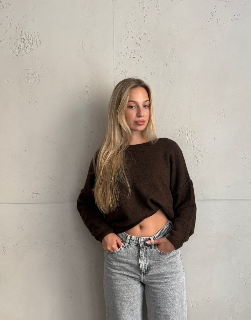 Weicher Switch Pullover mit dezenter Außennaht in Braun