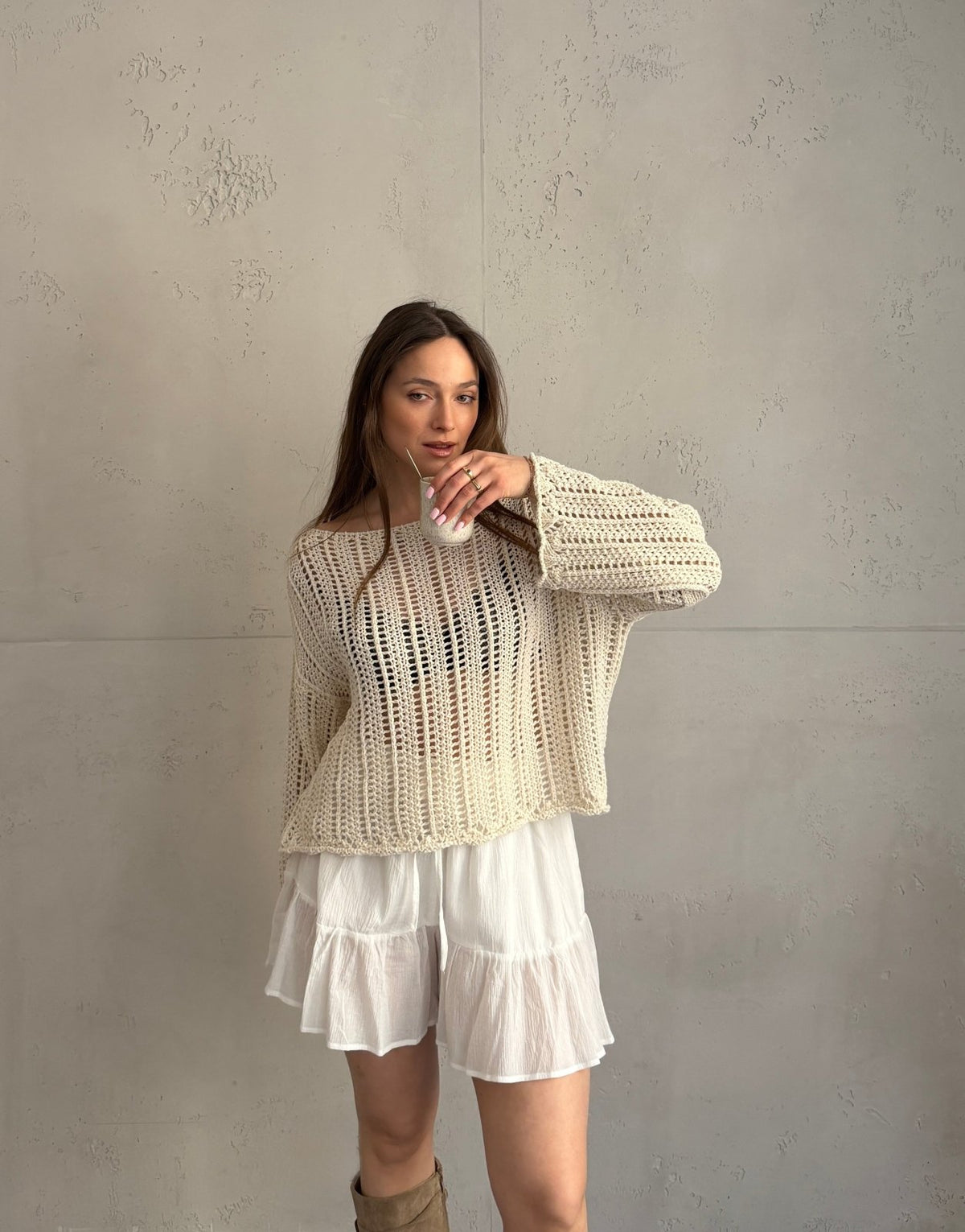 Weitmaschiger Häkelpullover mit überschnittenen Schultern - Switch - Fashion